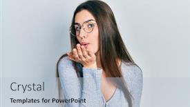  Presentation with eye glasses looking at world - Audience pleasing slide deck consisting of young-brunette-teenager-wearing-casual backdrop and a light blue colored foreground