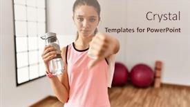  Presentation with water bottle - Presentation theme consisting of young-brunette-teenager-wearing-sportswear background and a soft green colored foreground