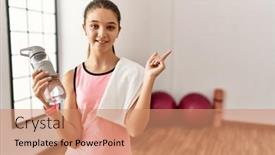  Presentation with water bottle - Slide set with young-brunette-teenager-wearing-sportswear background and a coral colored foreground