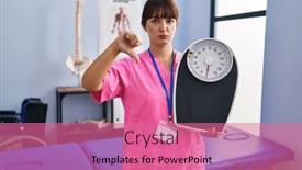  Presentation with negative - PPT layouts enhanced with young-brunette-woman-as-nutritionist background and a coral colored foreground