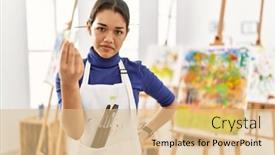  Presentation with art - Slides with young-brunette-woman-at-art background and a  colored foreground