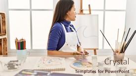  Presentation with art - Slide deck with young-brunette-woman-at-art background and a lemonade colored foreground