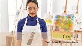  Presentation with upset - Presentation theme with young-brunette-woman-at-art background and a lemonade colored foreground