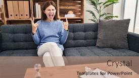  Presentation with rock star - Presentation design with young-brunette-woman-at-consultation background and a coral colored foreground