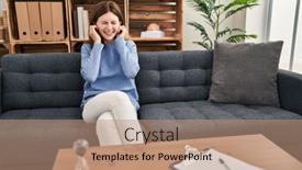  Presentation with office - Slide deck with young-brunette-woman-at-consultation background and a coral colored foreground