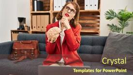  Presentation with brain thinking - PPT layouts enhanced with young-brunette-woman-at-consultation background and a  colored foreground