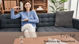  Presentation with office - Presentation theme having young-brunette-woman-at-consultation background and a coral colored foreground