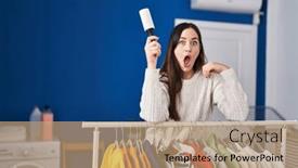  Presentation with room cleaning - PPT layouts enhanced with young-brunette-woman-at-laundry background and a  colored foreground