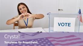  Presentation with political woman - Slides having young-brunette-woman-at-political background and a  colored foreground