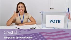  Presentation with political woman - Slides consisting of young-brunette-woman-at-political background and a violet colored foreground