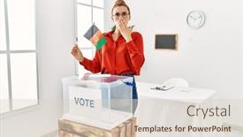  Presentation with box - Theme consisting of young-brunette-woman-by-ballot background and a lemonade colored foreground