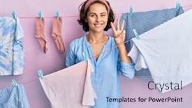  Presentation with laundry - Audience pleasing slide deck consisting of young-brunette-woman-doing-laundry backdrop and a light blue colored foreground