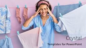  Presentation with laundry - Slide deck featuring young-brunette-woman-doing-laundry background and a light blue colored foreground