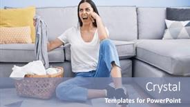  Presentation with laundry - PPT layouts with young-brunette-woman-doing-laundry background and a seafoam green colored foreground