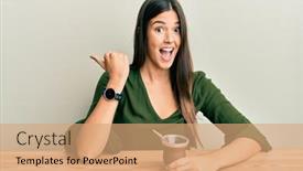  Presentation with infusion - Cool new slide deck with young-brunette-woman-drinking-mate backdrop and a coral colored foreground