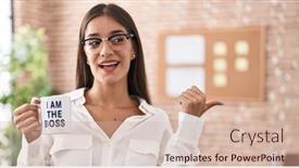  Presentation with coffee cup - Slide deck featuring young-brunette-woman-drinking background and a soft green colored foreground