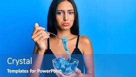  Presentation with weight loss - Presentation theme with young-brunette-woman-eating-measure background and a teal colored foreground