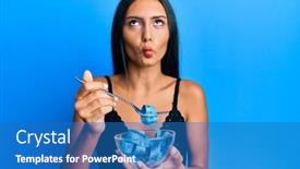  Presentation with loss - PPT theme enhanced with young-brunette-woman-eating-measure background and a teal colored foreground