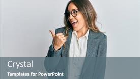  Presentation with difficult conversation - Colorful slide set enhanced with young-brunette-woman-having-conversation backdrop and a ocean colored foreground