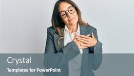  Presentation with hands heart - Colorful presentation design enhanced with young-brunette-woman-having-conversation backdrop and a ocean colored foreground