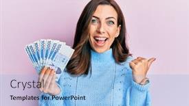  Presentation with south korean - PPT theme with young-brunette-woman-holding-1000 background and a light blue colored foreground