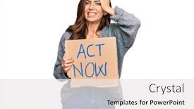  Presentation with stressed - Slide set having young-brunette-woman-holding-act background and a white colored foreground