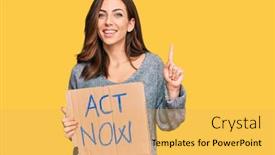  Presentation with now - Presentation design with young-brunette-woman-holding-act background and a yellow colored foreground