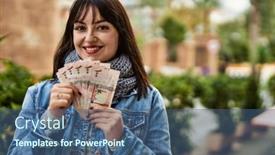  Presentation with saudi arabia - PPT theme enhanced with young-brunette-woman-holding-arabia background and a ocean colored foreground