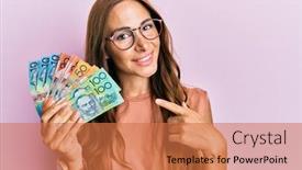  Presentation with happy young student girl holding - Colorful PPT layouts enhanced with young-brunette-woman-holding-australian backdrop and a coral colored foreground