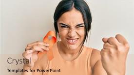  Presentation with awareness - Theme having young-brunette-woman-holding-awareness background and a coral colored foreground