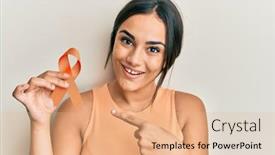  Presentation with awareness - Audience pleasing theme consisting of young-brunette-woman-holding-awareness backdrop and a coral colored foreground