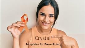  Presentation with awareness - Audience pleasing slide set consisting of young-brunette-woman-holding-awareness backdrop and a coral colored foreground