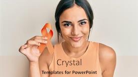  Presentation with awareness - Presentation theme consisting of young-brunette-woman-holding-awareness background and a coral colored foreground