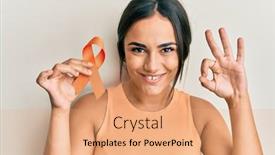  Presentation with awareness - Cool new presentation design with young-brunette-woman-holding-awareness backdrop and a coral colored foreground