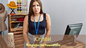  Presentation with woman crying - Slide set with young-brunette-woman-holding-banner background and a tawny brown colored foreground