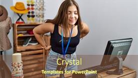  Presentation with back pain - Slide set featuring young-brunette-woman-holding-banner background and a tawny brown colored foreground