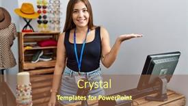  Presentation with hand palm - Slide deck having young-brunette-woman-holding-banner background and a tawny brown colored foreground