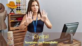  Presentation with forbidden - Slide set enhanced with young-brunette-woman-holding-banner background and a tawny brown colored foreground