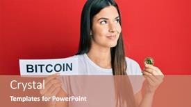  Presentation with money bitcoin - Beautiful theme featuring young-brunette-woman-holding-bitcoin backdrop and a coral colored foreground