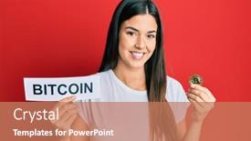  Presentation with money bitcoin - Slide deck with young-brunette-woman-holding-bitcoin background and a coral colored foreground