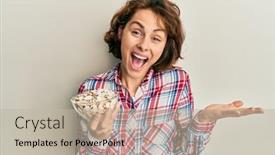  Presentation with pumpkin seeds - Slides having young-brunette-woman-holding-bowl background and a mint green colored foreground