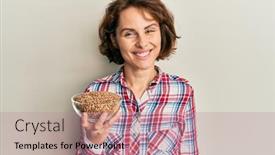  Presentation with bowl - Presentation design having young-brunette-woman-holding-bowl background and a coral colored foreground