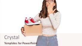  Presentation with box - Audience pleasing slide deck consisting of young-brunette-woman-holding-box backdrop and a  colored foreground