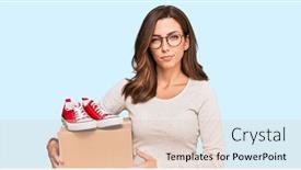  Presentation with box - Presentation design enhanced with young-brunette-woman-holding-box background and a lemonade colored foreground