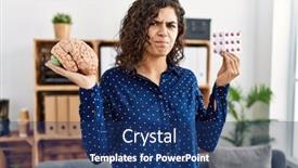  Presentation with mental health - Slides with young-brunette-woman-holding-brain background and a navy blue colored foreground