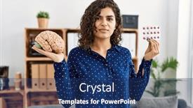  Presentation with mental health - Presentation design enhanced with young-brunette-woman-holding-brain background and a ocean colored foreground