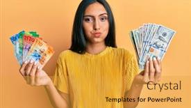  Presentation with lavendar bunch - Slide set consisting of young-brunette-woman-holding-bunch background and a gold colored foreground