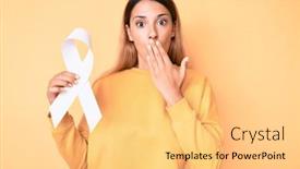 Presentation with awareness - Theme having young-brunette-woman-holding-cancer background and a yellow colored foreground