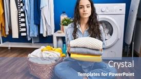  Presentation with clean - Theme consisting of young-brunette-woman-holding-clean background and a  colored foreground