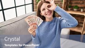  Presentation with eye - Presentation design consisting of young-brunette-woman-holding-colombian background and a  colored foreground